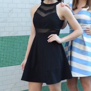 Black mini dress with mesh detailing